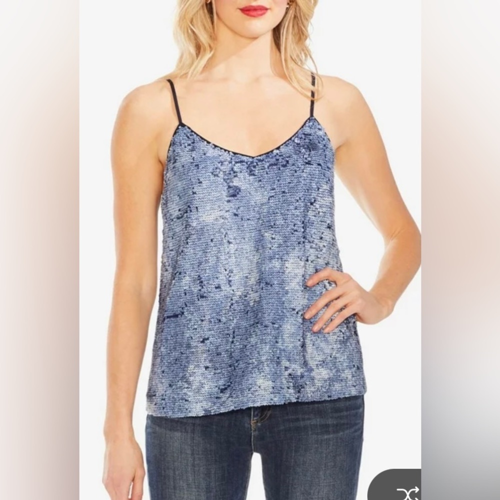 Vincent Camuto Women’s Sequined Spaghetti Strap V Neck Tank Top